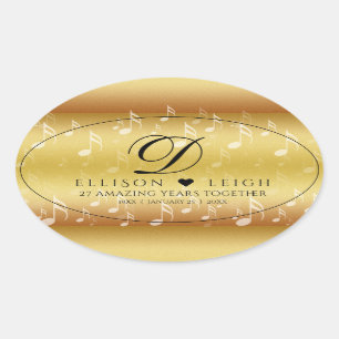 Elegant 27th Music Wedding Anniversary Celebration Oval Sticker