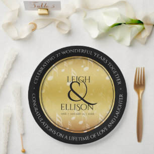 Elegant 27th Music Wedding Anniversary Celebration Paper Plate