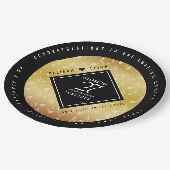 Elegant 27th Music Wedding Anniversary Celebration Paper Plate (Angled)