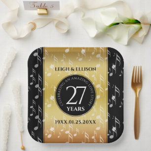 Elegant 27th Music Wedding Anniversary Celebration Paper Plate