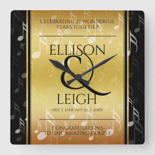 Elegant 27th Music Wedding Anniversary Celebration Square Wall Clock