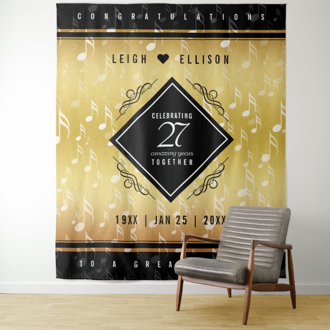 Elegant 27th Music Wedding Anniversary Celebration Tapestry (In Situ)