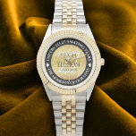 Elegant 27th Music Wedding Anniversary Celebration Watch<br><div class="desc">Celebrate the 27th wedding anniversary with this commemorative watch! Elegant black and white serif lettering with stylized musical confetti on a gold foil background add a memorable touch for this special occasion and extraordinary milestone. Customize with the couple's names, and add a date for their music anniversary. Design © W.H....</div>
