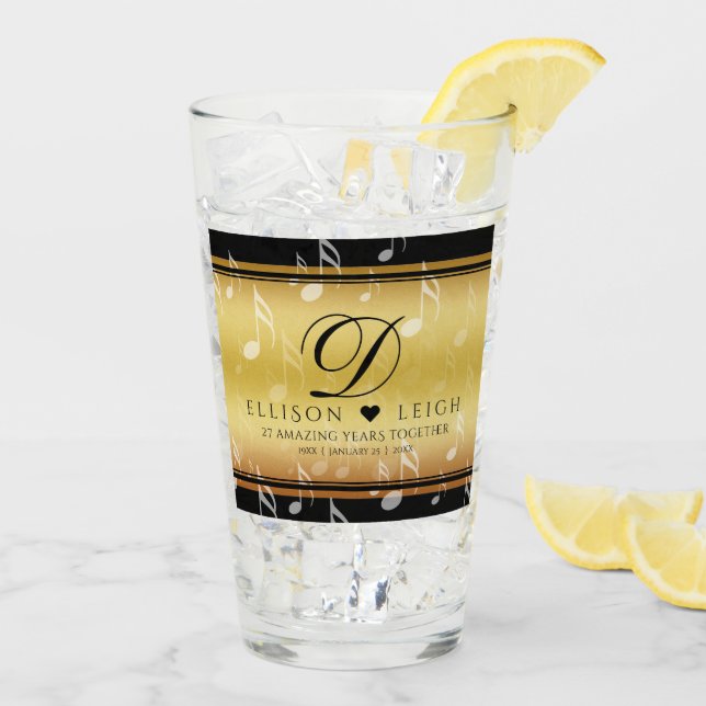 Elegant 27th Music Wedding Anniversary Glass (Back Ice)