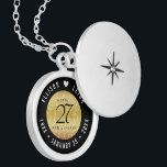 Elegant 27th Music Wedding Anniversary Locket Necklace<br><div class="desc">Celebrate the 27th wedding anniversary with this elegant locket! Elegant black and white lettering with musical note confetti on a gold foil background add a memorable touch for this special occasion and extraordinary milestone. Customise with the happy couple's names, and dates for their music anniversary. Design © W.H. Sim, All...</div>