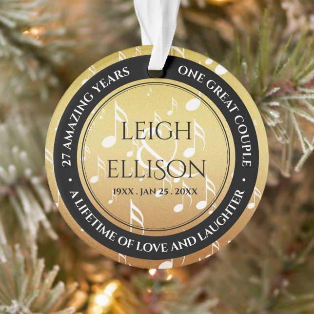 Elegant 27th Music Wedding Anniversary Ornament (Tree)
