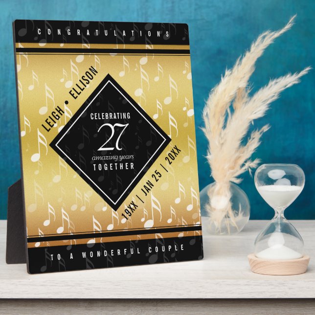 Elegant 27th Music Wedding Anniversary Plaque (Side)