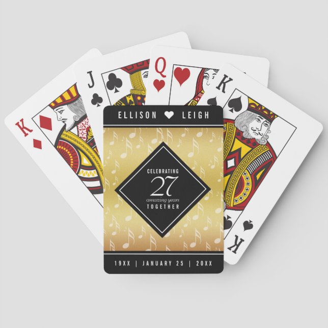 Elegant 27th Music Wedding Anniversary Playing Cards (Back)