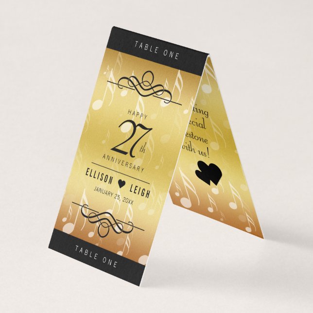 Elegant 27th Music Wedding Anniversary Table Cards (Front)