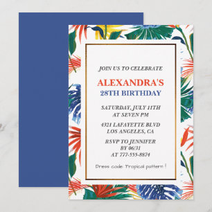 Elegant 28th birthday invitations Tropical Floral