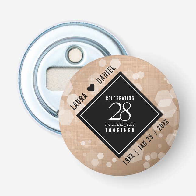 Elegant 28th Linen Wedding Anniversary Celebration Bottle Opener (Front)