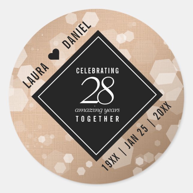 Elegant 28th Linen Wedding Anniversary Celebration Classic Round Sticker (Front)