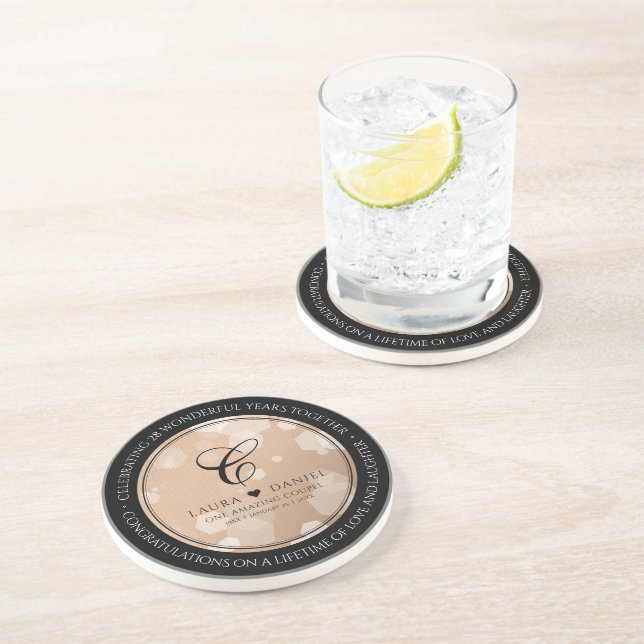 Elegant 28th Linen Wedding Anniversary Celebration Coaster (Side)