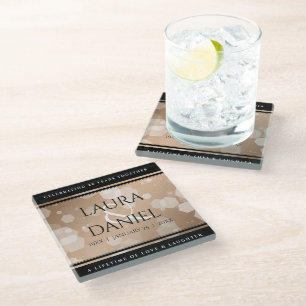 Elegant 28th Linen Wedding Anniversary Celebration Glass Coaster