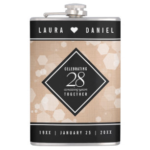 Elegant 28th Linen Wedding Anniversary Celebration Hip Flask
