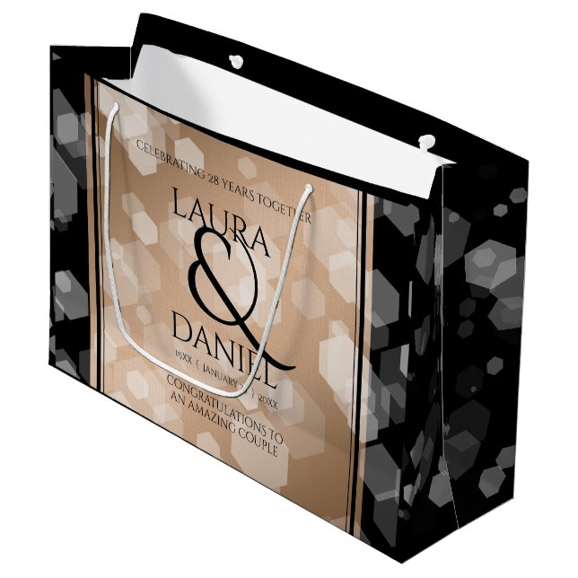 Elegant 28th Linen Wedding Anniversary Celebration Large Gift Bag (Front Angled)