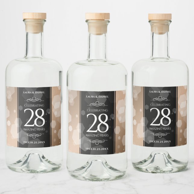 Elegant 28th Linen Wedding Anniversary Celebration Liquor Bottle Label (Bottles)