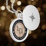 Elegant 28th Linen Wedding Anniversary Celebration Locket Necklace<br><div class="desc">Celebrate the 28th wedding anniversary with this commemorative locket! Elegant black and white lettering with hexagonal confetti on an off-white linen background add a memorable touch for this special occasion and extraordinary milestone. Customize with couple's initials, a special message, and dates for their linen anniversary. Design © W.H. Sim. See...</div>