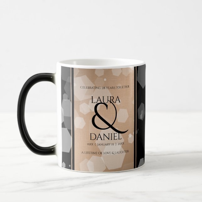 Elegant 28th Linen Wedding Anniversary Celebration Magic Mug (Left)