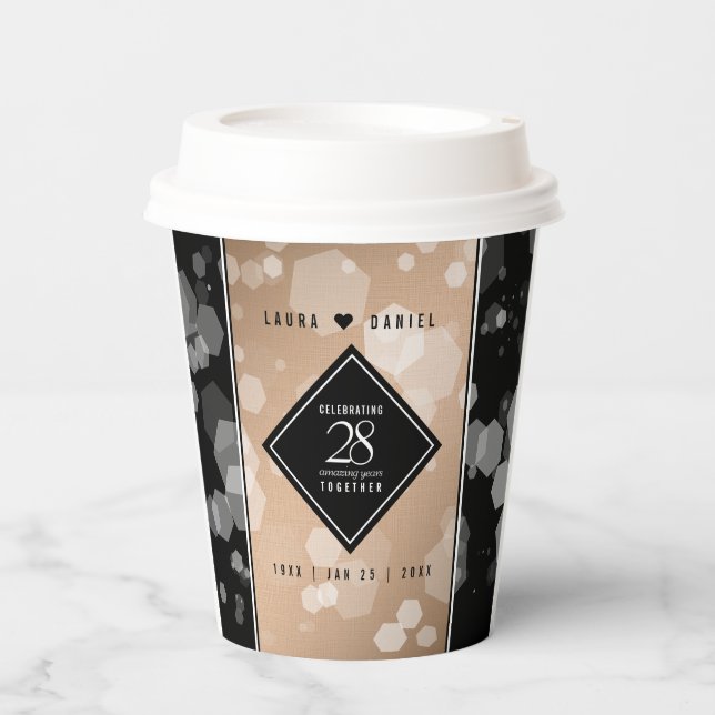Elegant 28th Linen Wedding Anniversary Celebration Paper Cups (Front)