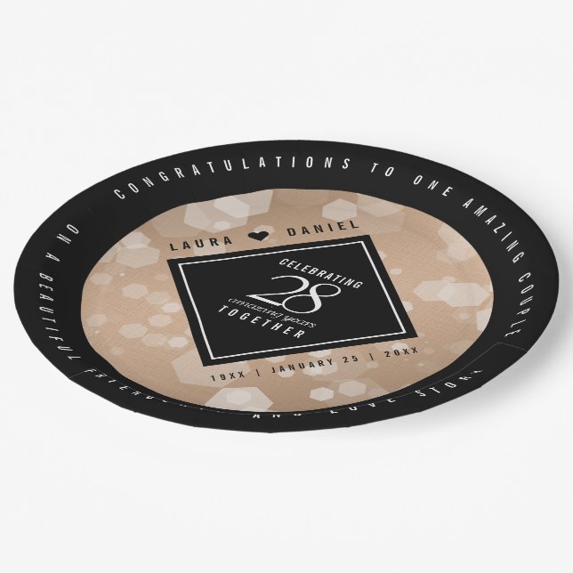 Elegant 28th Linen Wedding Anniversary Celebration Paper Plate (Angled)
