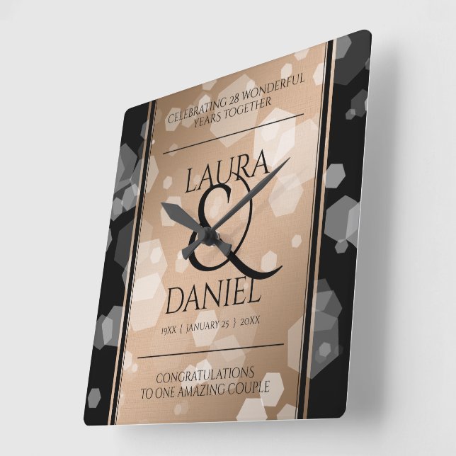 Elegant 28th Linen Wedding Anniversary Celebration Square Wall Clock (Angle)