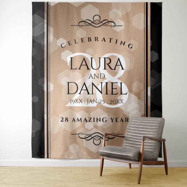 Elegant 28th Linen Wedding Anniversary Celebration Tapestry (In Situ)