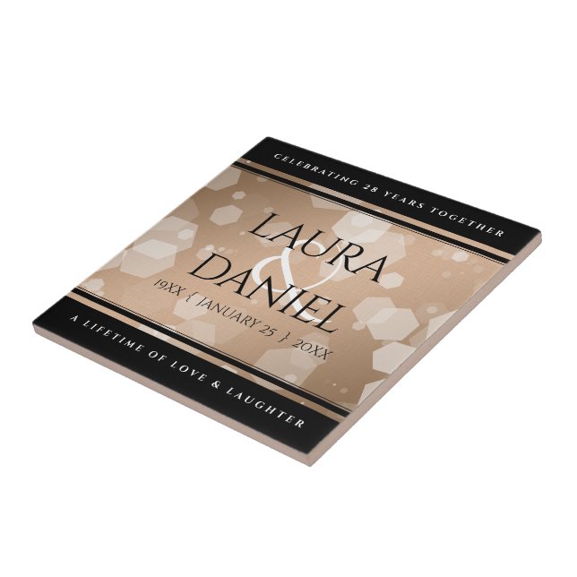 Elegant 28th Linen Wedding Anniversary Celebration Tile (Side)
