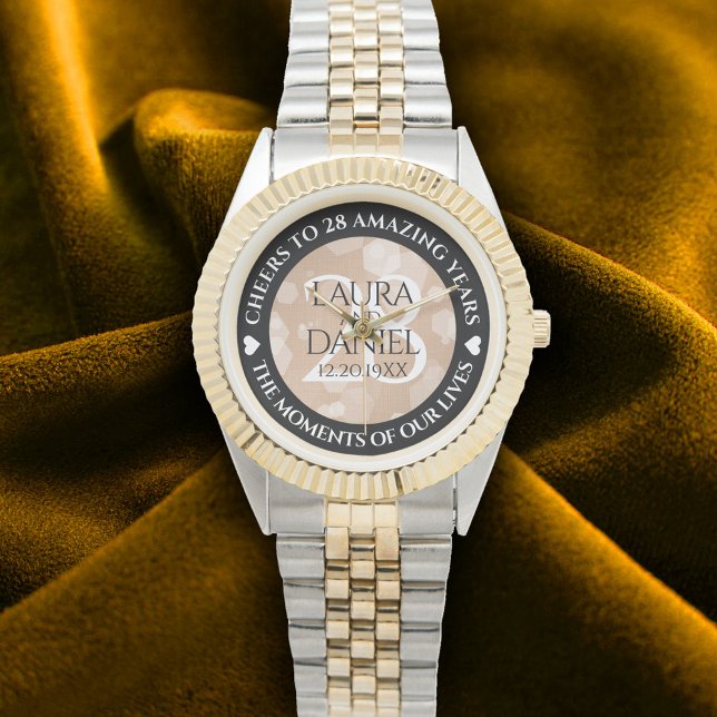 Elegant 28th Linen Wedding Anniversary Celebration Watch (Elegant 28th Linen Wedding Anniversary Wristwatch Cover Photo)