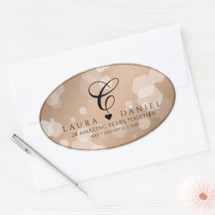Elegant 28th Linen Wedding Anniversary Oval Sticker