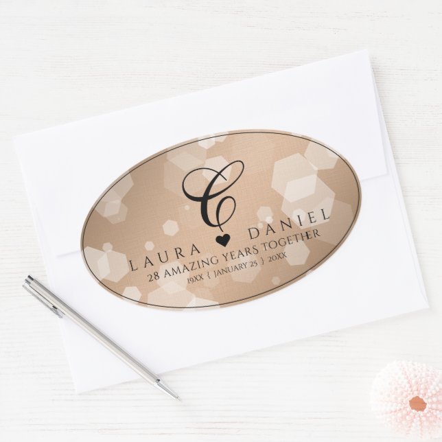 Elegant 28th Linen Wedding Anniversary Oval Sticker (Envelope)