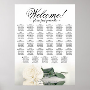 Elegant 29 Table White Rose Wedding Seating Chart