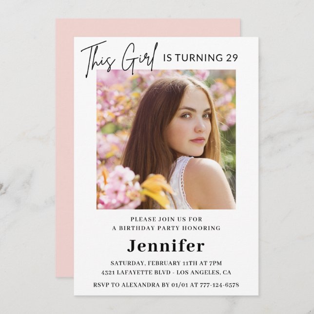 Elegant 29th birthday invitations Photo Modern (Front/Back)