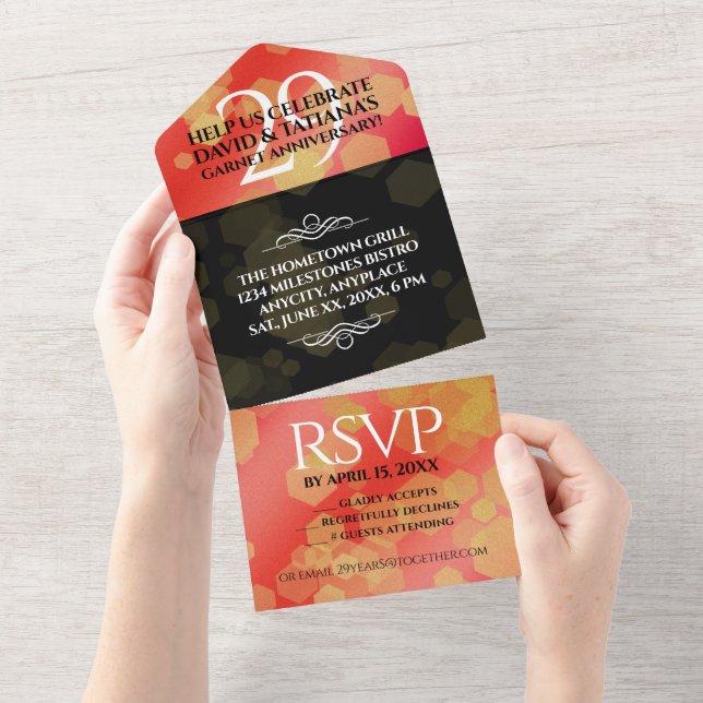 Elegant 29th Garnet Wedding Anniversary All In One Invitation (Tearaway)