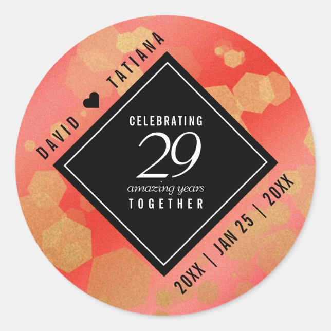 Elegant 29th Garnet Wedding Anniversary Classic Round Sticker (Front)