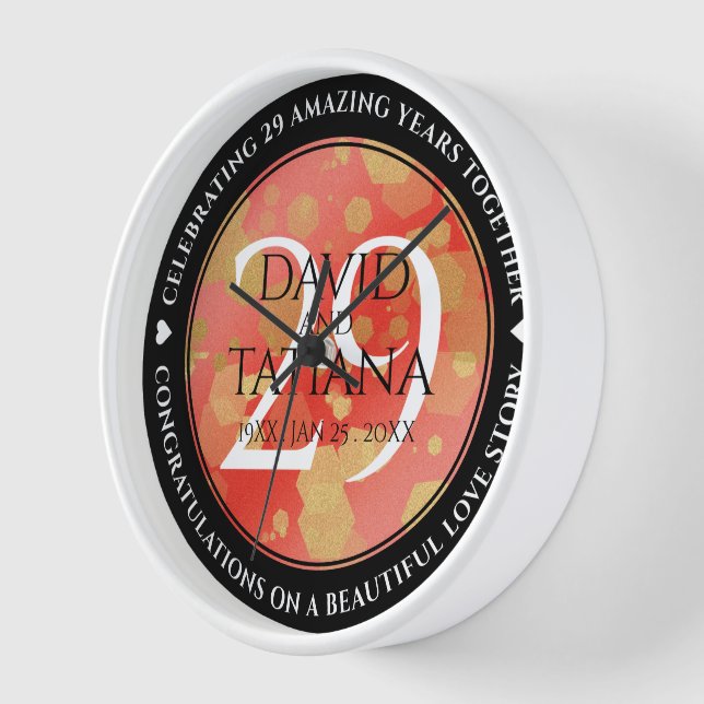 Elegant 29th Garnet Wedding Anniversary Clock (Angle)