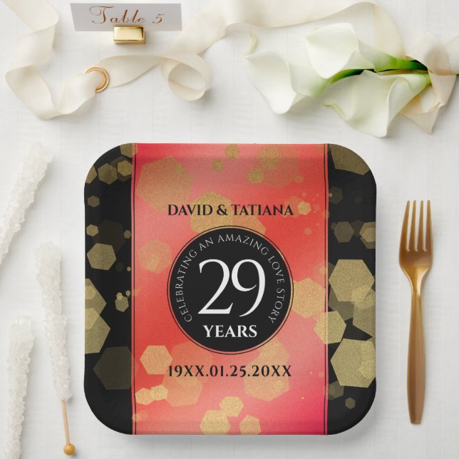 Elegant 29th Garnet Wedding Anniversary Paper Plate (Wedding)