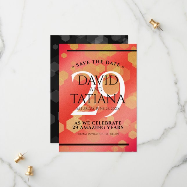 Elegant 29th Garnet Wedding Anniversary Save The Date (Front/Back In Situ)