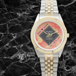 Elegant 29th Garnet Wedding Anniversary Watch<br><div class="desc">Celebrate the 29th garnet wedding anniversary and a love that stands the test of time with this stylish watch! Elegant black and white lettering with gold-dusted hexagonal confetti on a reddish orange background add a memorable touch for this special occasion and extraordinary milestone. Personalise with the couple's names and dates...</div>
