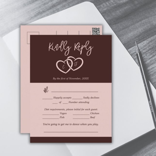 Elegant 2 Hearts Sienna Red Menu Choice RSVP Card (Elegant 2 Hearts Sienna Red Menu Choice RSVP Card)