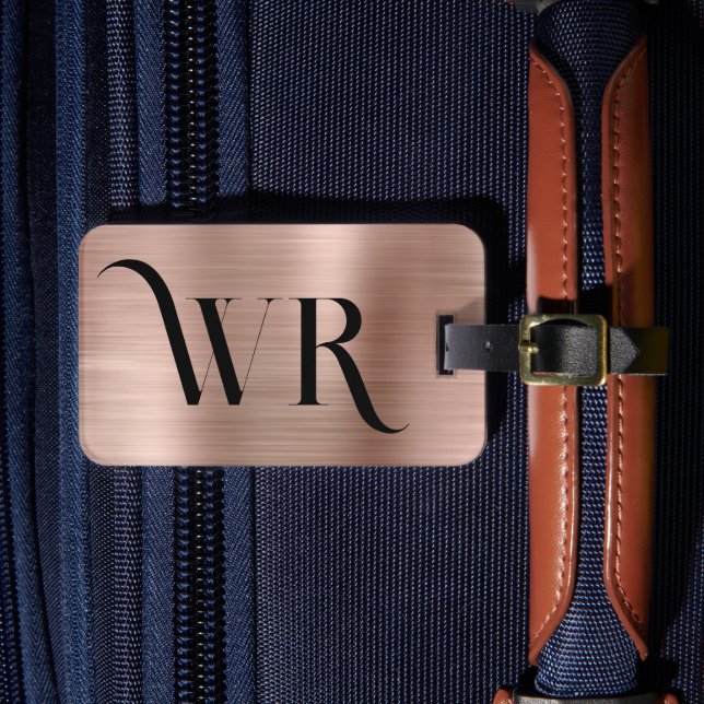 Elegant 2 Monogram Initial Pink Rose Gold Metal Luggage Tag (Front Insitu 4)