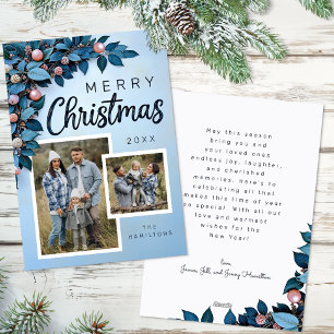 Elegant 2 Photo Botanical Christmas Holiday Card