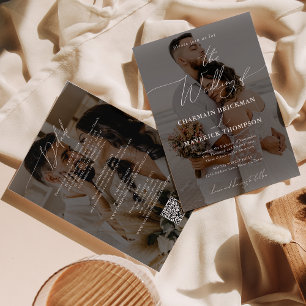 Elegant 2 photo Budget QR code Wedding  Invitation