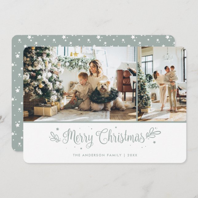 Elegant 2 Photo Calligraphy Merry Christmas Card (Front/Back)