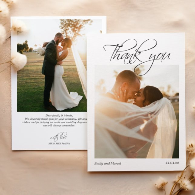 Elegant 2 Photo Calligraphy Overlay Thank you Card (Creator Uploaded)