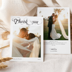Elegant 2 Photo Calligraphy Thank you Wedding card