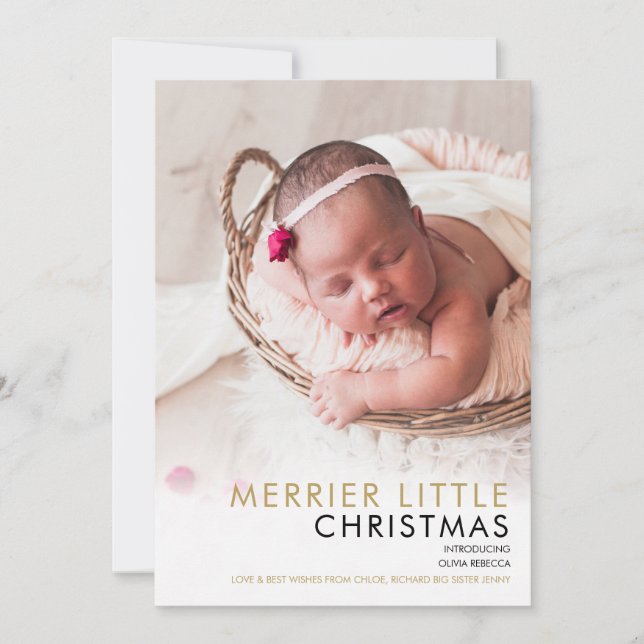 Elegant 2 Photo Christmas Holiday Birth Announcement (Front)