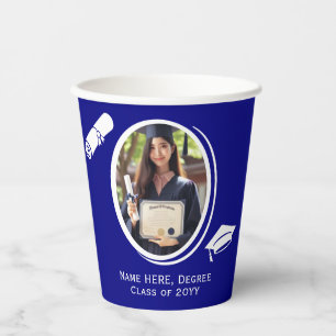 Elegant 2-Photo Graduation Diploma Cap, Navy Blue Paper Cups