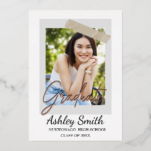 Elegant 2 Photo  Graduation  Foil Invitation