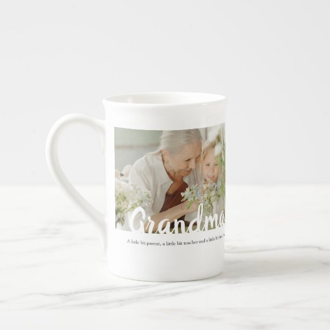 Elegant 2 Photo Grandma Bone China Mug (Left)